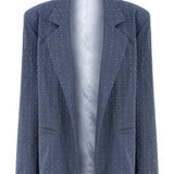 Khela işlemeli oversize mavi blazer ceket