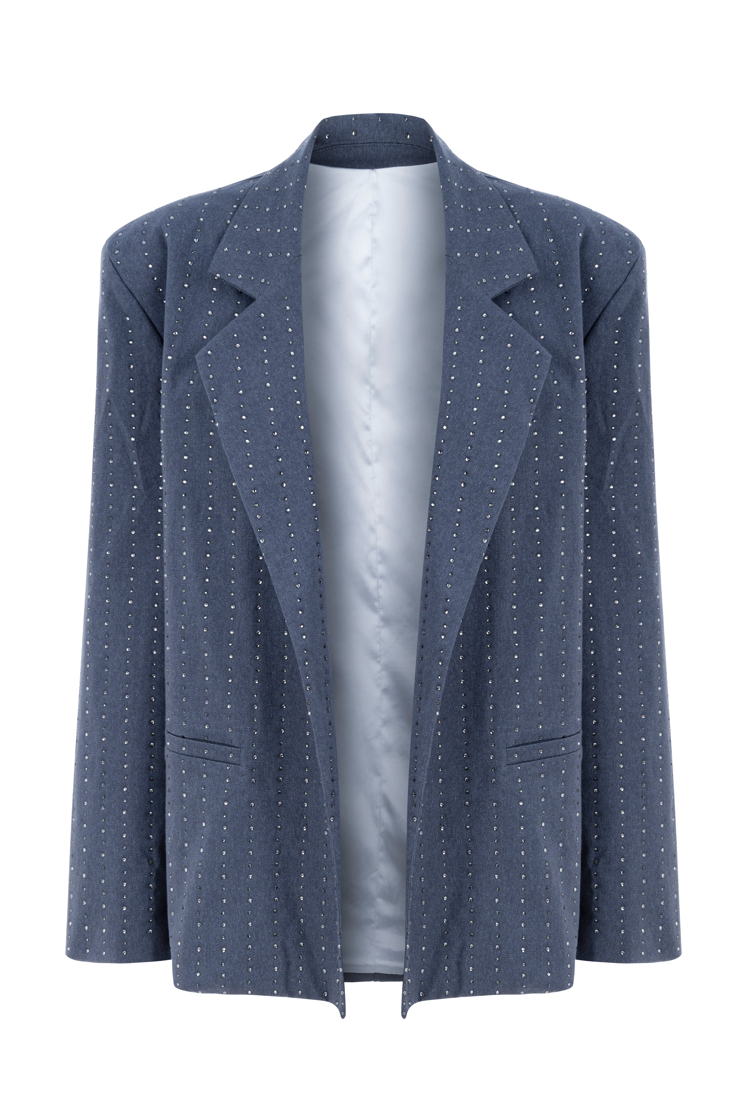 Khela işlemeli oversize mavi blazer ceket