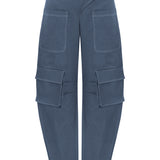 Khela mavi cutout detaylı geniş paça tasarımlı rahat kalıp pantolon