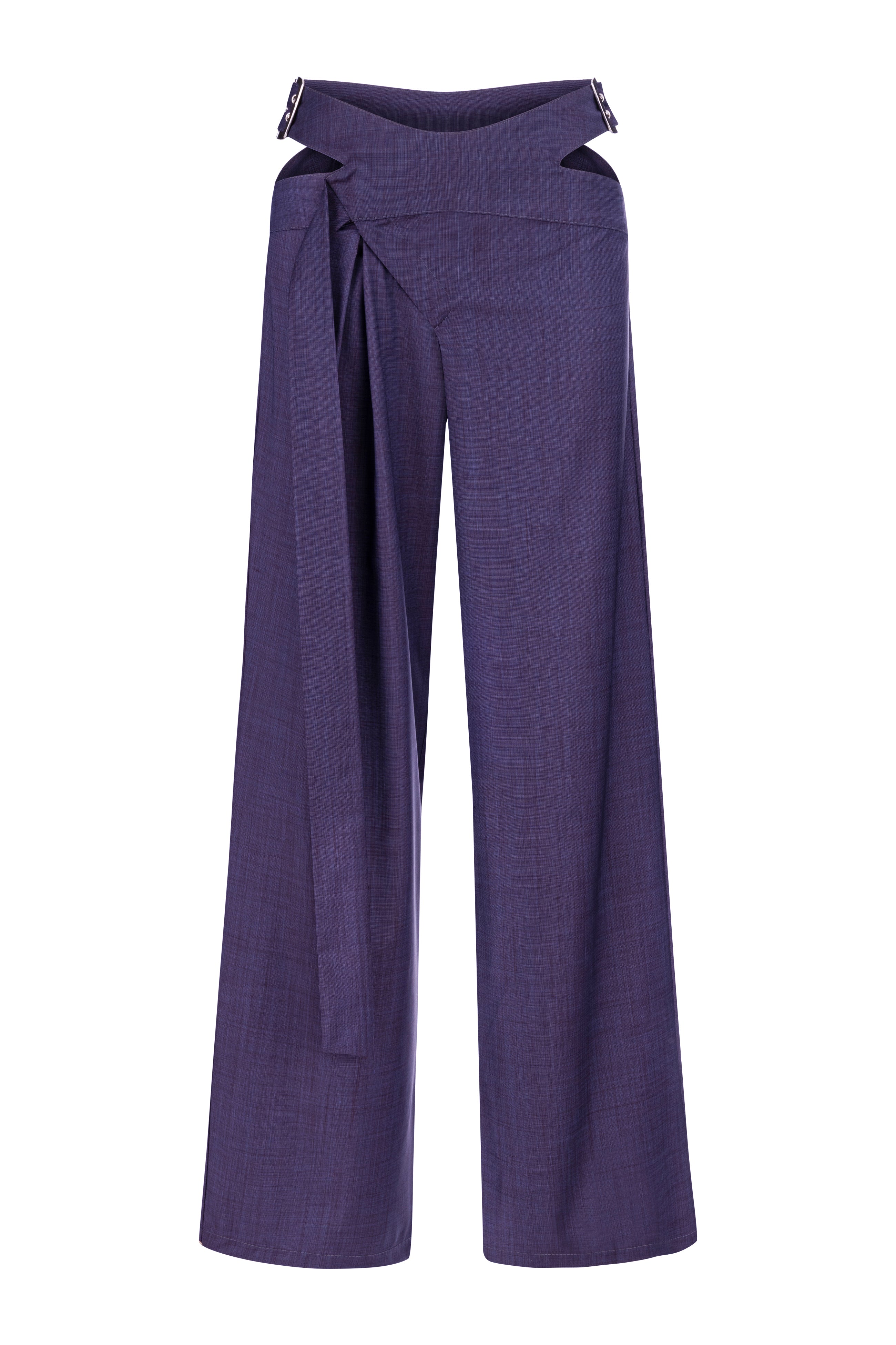 Khela bel dekolteli demir tokalı mor kumaş pantolon