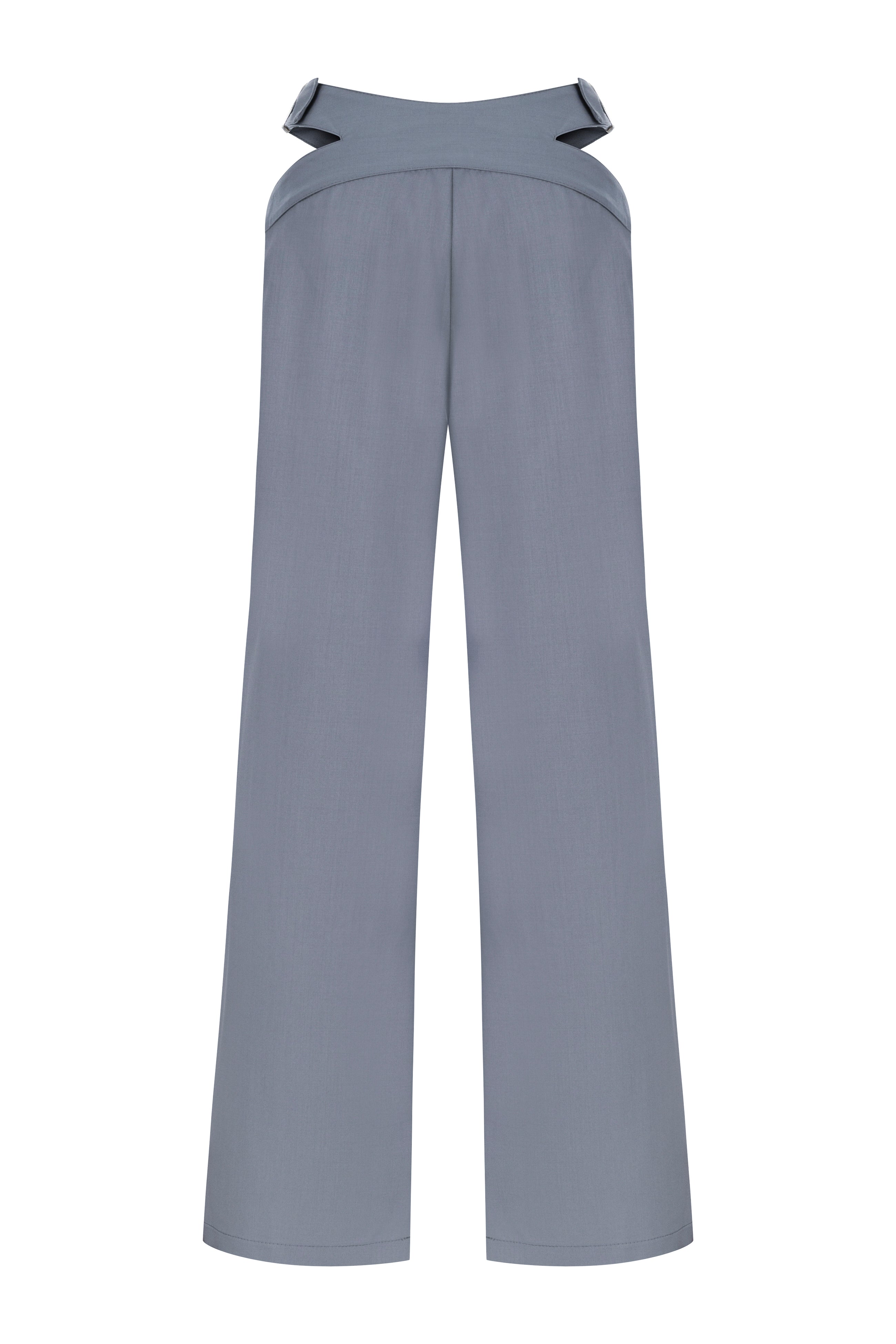 Khela bel dekolteli demir tokalı gri kumaş pantolon