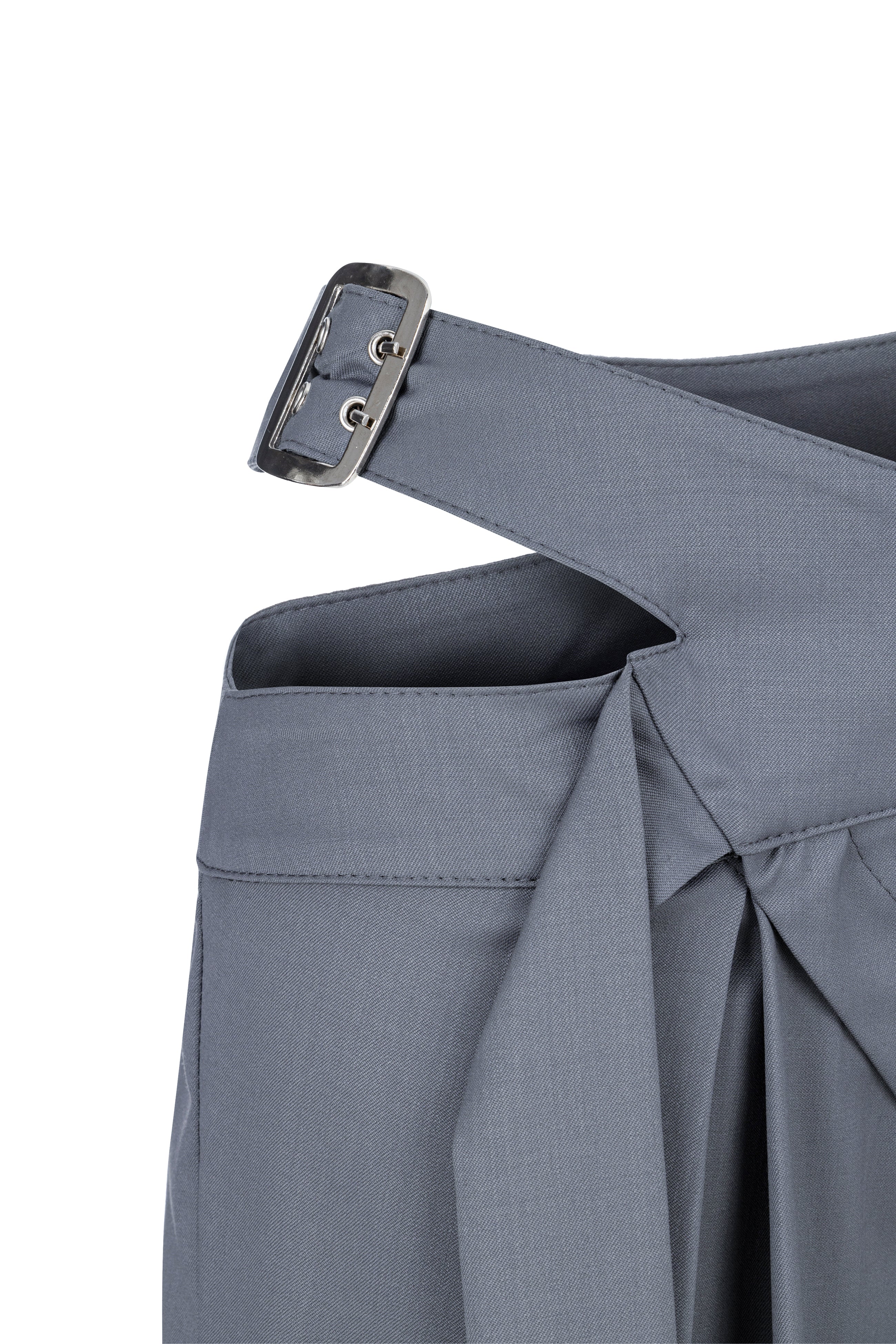 Khela bel dekolteli demir tokalı gri kumaş pantolon