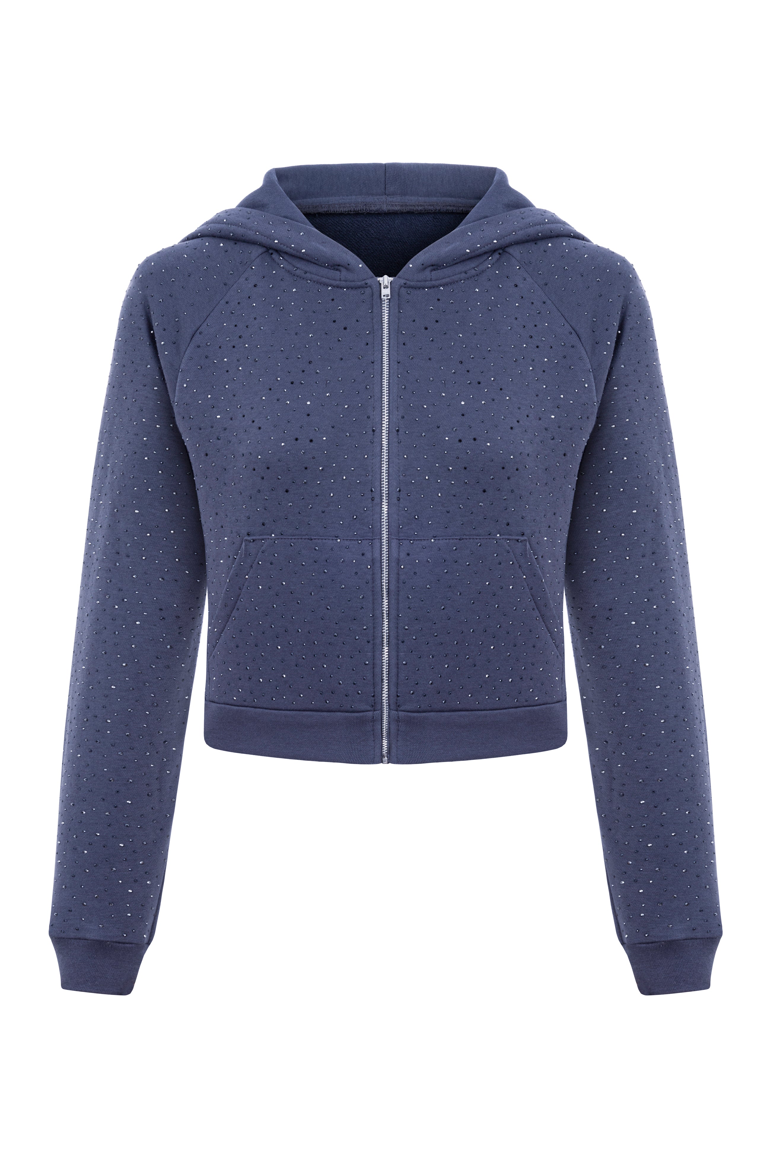 Khela mavi taşlı kapüşonlu