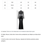 Siyah büzgü detaylı dik yaka transapan maksi elbise