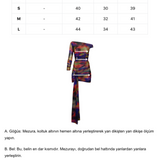 Desenli tek omuz tek kol detaylı drapeli mini elbise