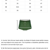 Yeşil denim fermuarlı mini şort