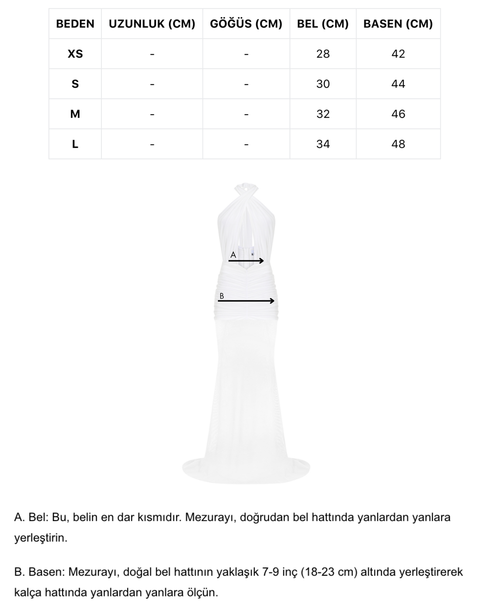Beyaz tül kumaş büzgü detaylı göğüs dekolteli transparan maksi elbise