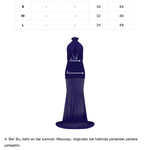 Mor tül kumaş büzgü detaylı göğüs dekolteli transparan maksi elbise