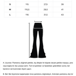 Siyah esnek örme kumaş tül büzgü detaylı ispanyol paça pantolon