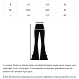 Siyah esnek örme kumaş tül büzgü detaylı ispanyol paça pantolon