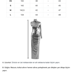 Khela metallic silver dik yaka cutout detaylı midi elbise