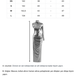 Khela metallic silver dik yaka cutout detaylı midi elbise