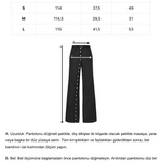 Siyah metal düğmeli yırtmaçlı bol pantolon