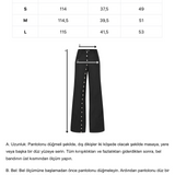 Siyah metal düğmeli yırtmaçlı bol pantolon