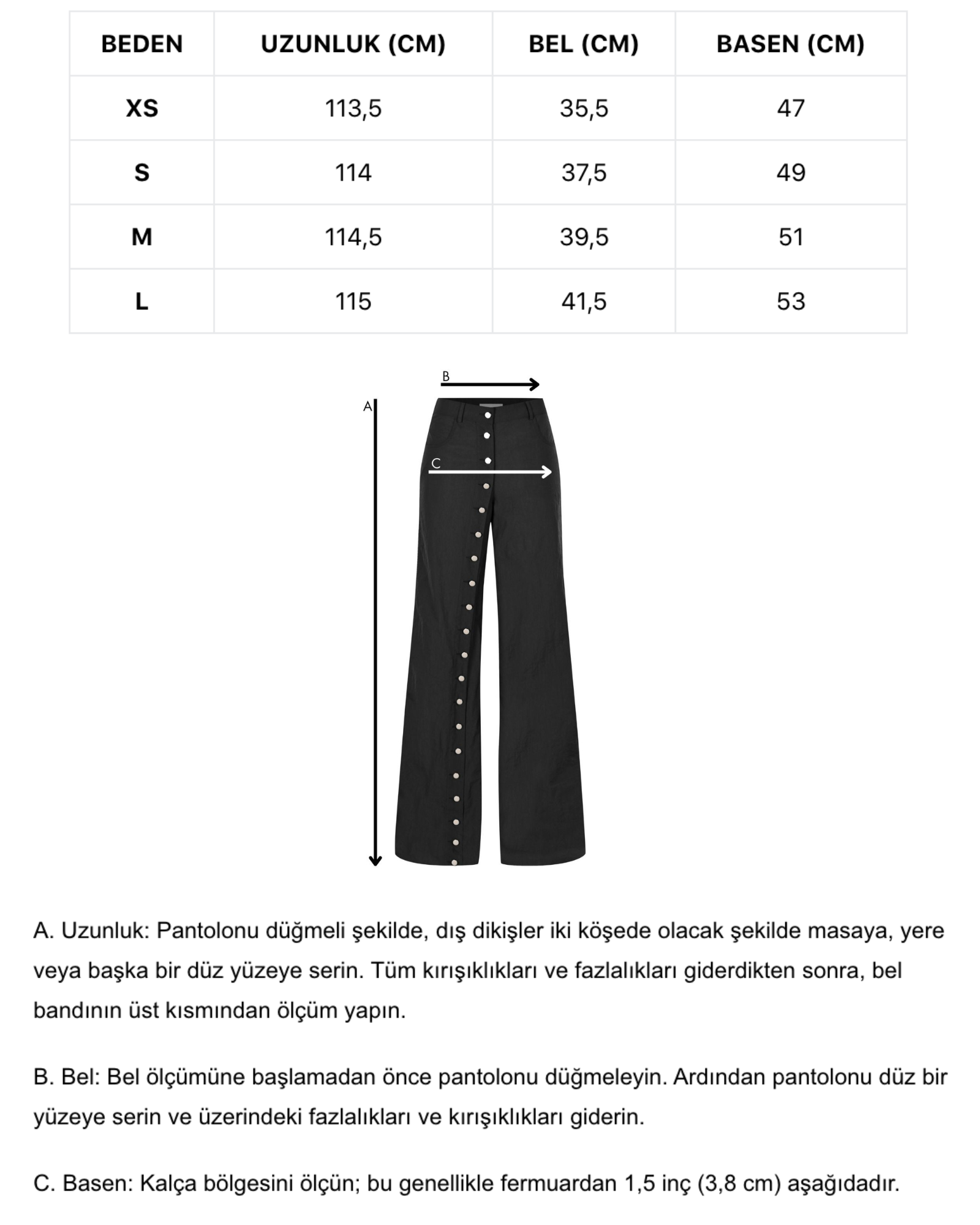 Siyah metal düğmeli yırtmaçlı bol pantolon