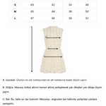 Ekru mandarin yaka 3D çiçekli detaylı a kesim mini elbise