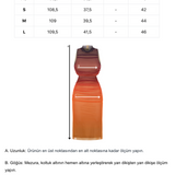 Khela turuncu gradyan baskı dik yaka kolsuz drape detaylı midi elbise