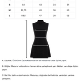 Khela siyah dik yaka sıfır kol ametist taşlı mini elbise