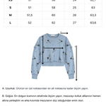Mavi çiçek boncuk işlemeli overize sweatshirt