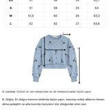 Mavi çiçek boncuk işlemeli overize sweatshirt