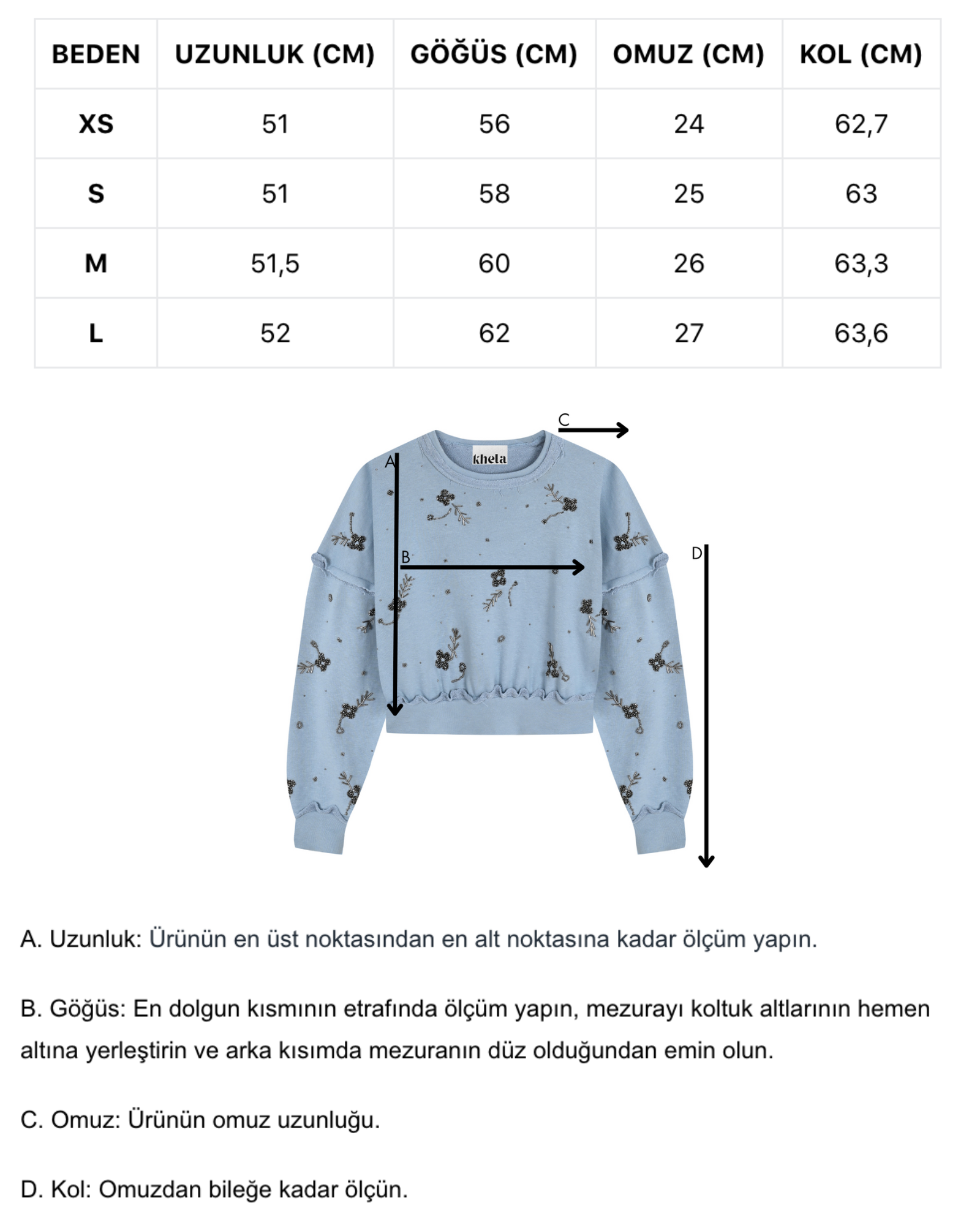 Mavi çiçek boncuk işlemeli overize sweatshirt