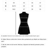 Khela siyah dik yaka sıfır kol gri taşlı mini elbise