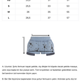 Mavi boncuk çiçek işlemeli cepli şort