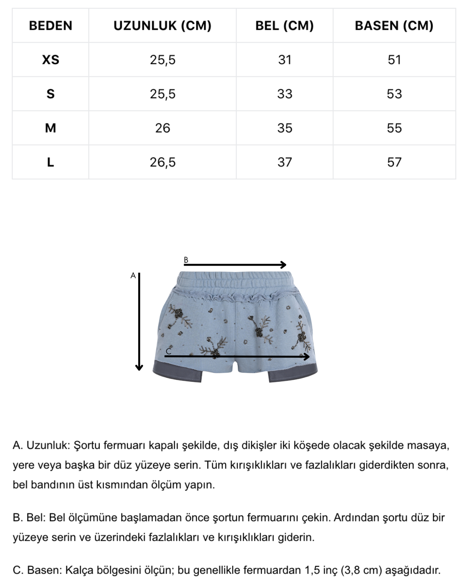 Mavi boncuk çiçek işlemeli cepli şort