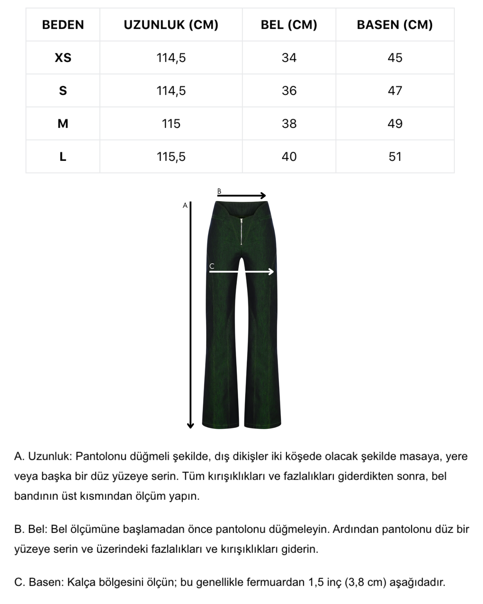 Yeşil fermuar detaylı denim pantolon