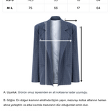 Khela işlemeli oversize mavi blazer ceket