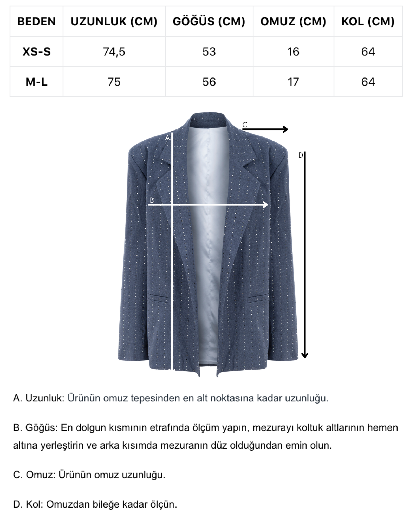 Khela işlemeli oversize mavi blazer ceket