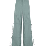 Yeşil ayarlanabilir bağcık büzgü detaylı paraşüt pantolon
