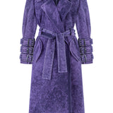 Khela mor eskitme kumaş uzun trençkot