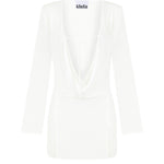  Beyaz şifon uzun kollu bağlamalı plaj elbisesi