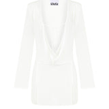  Beyaz şifon uzun kollu bağlamalı plaj elbisesi