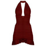 Bordo çıkarılabilir tül detaylı drapeli mini elbise