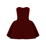 Khela bordo godet detaylı mini elbise