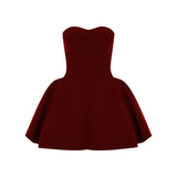 Khela bordo godet detaylı mini elbise