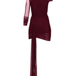 Bordo tek omuz drapeli mini elbise