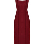 Bordo ince askılı midi elbise