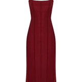 Bordo ince askılı midi elbise