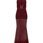 Bordo maksi boy drapeli dekolteli elbise