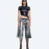 Khela bel dekolteli demir tokalı gri denim bermuda