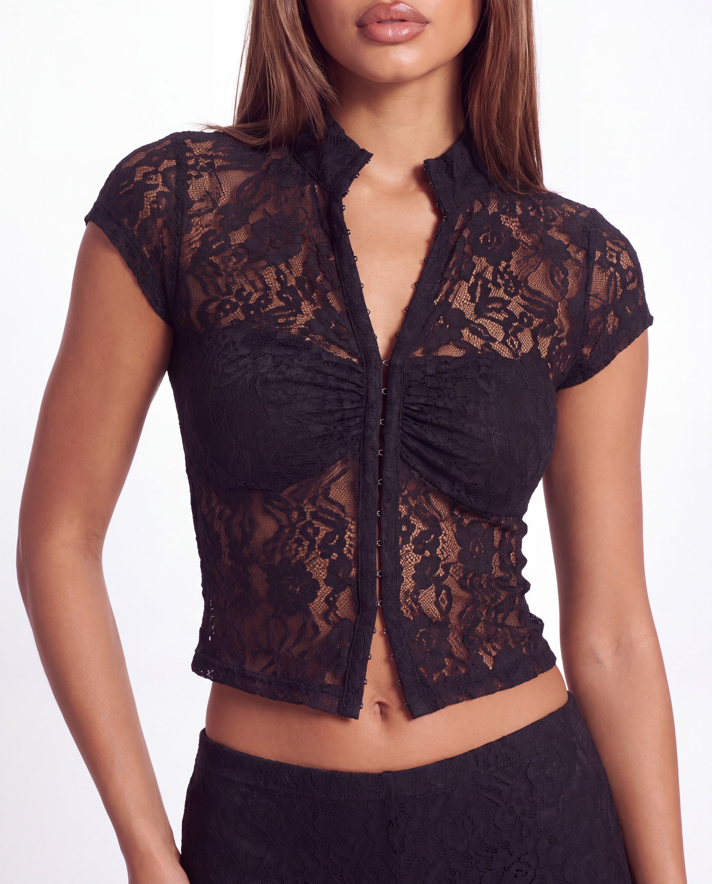 BAD DECISION SHORT SLEEVE TOP IN LACE