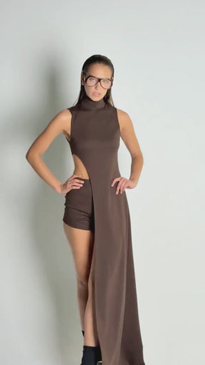 STAY MAD ASYMMETRIC TOP BROWN