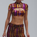 Desen baskılı dik yakalı ön pencere detaylı top