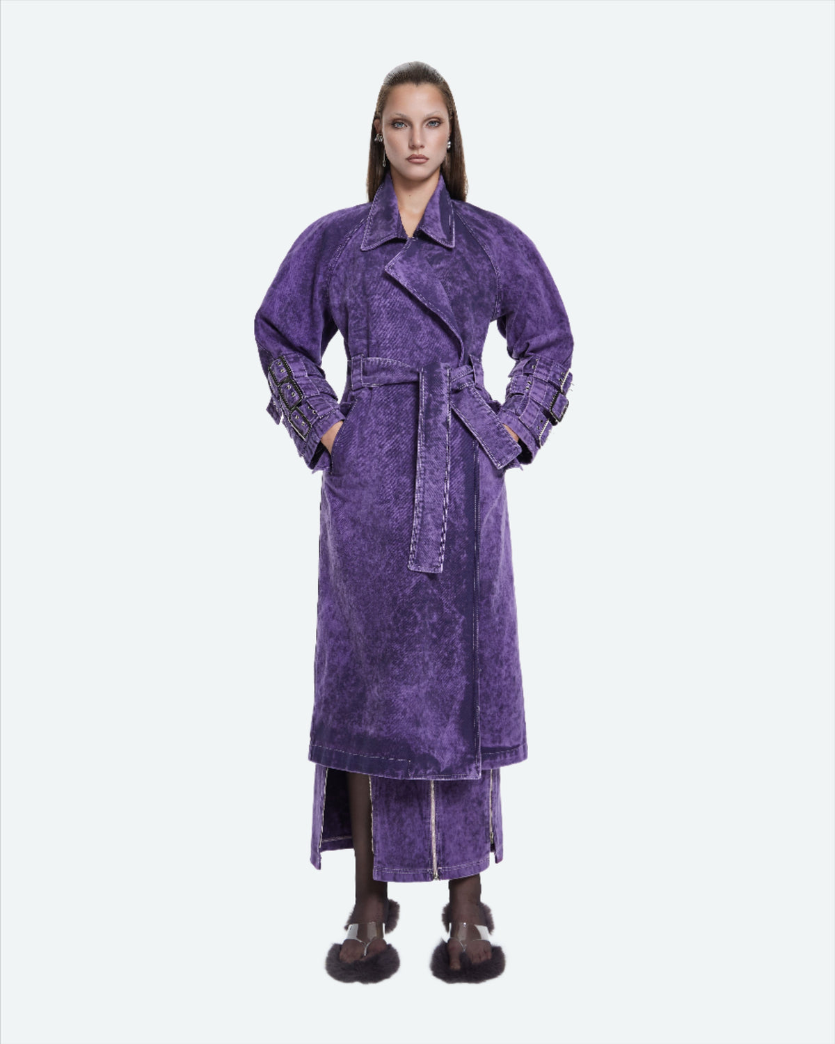 Voidwalker Trench Coat in Purple Acid Wash