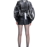 Khela siyah eskitme efekt bağlama detyalı ceket