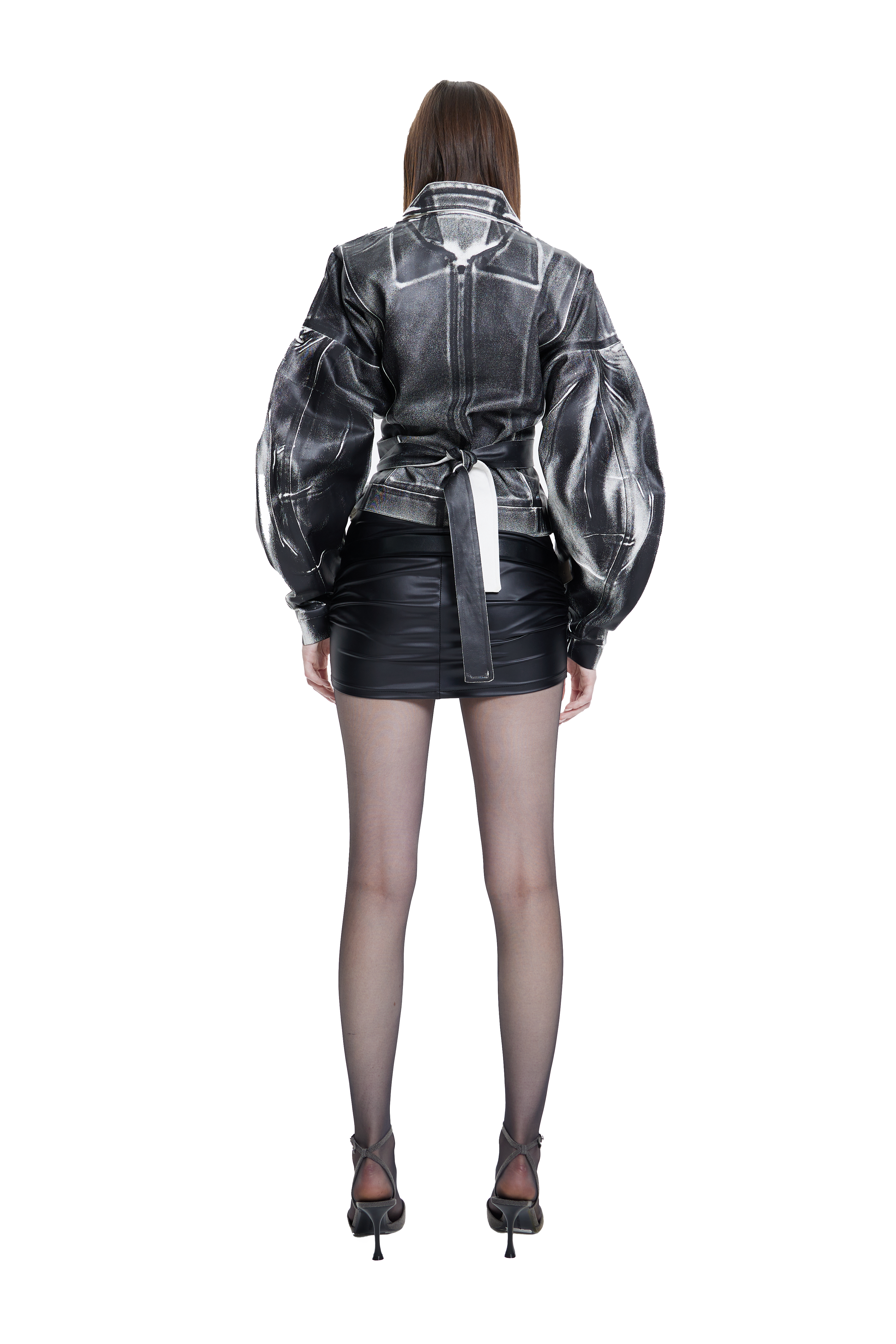 Khela siyah eskitme efekt bağlama detyalı ceket