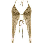 Altın rengi boncuklu halter yaka top